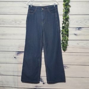 Forever 21 High Rise Dark Wash Wide Leg Cargo Jeans, Large